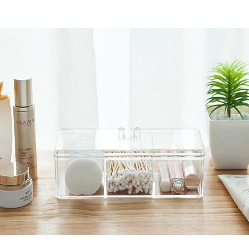 Transparent Cosmetic Storage Box Makeup Organizer Three-color Cotton Swab Cotton Pad Storage Box Desktop Acrylic Material
