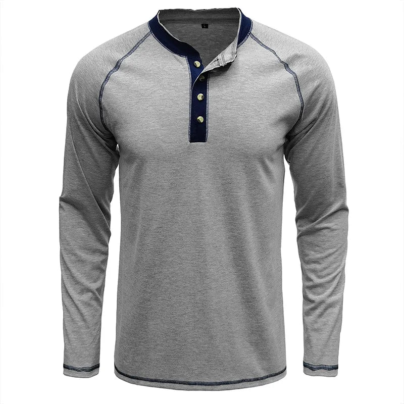 Summer  Autumn Men's American Heavy Cotton Henry Shirt  Long Sleeve Fitness Tough Guy T-Shirt Casual  T Shirt for Men Clothing