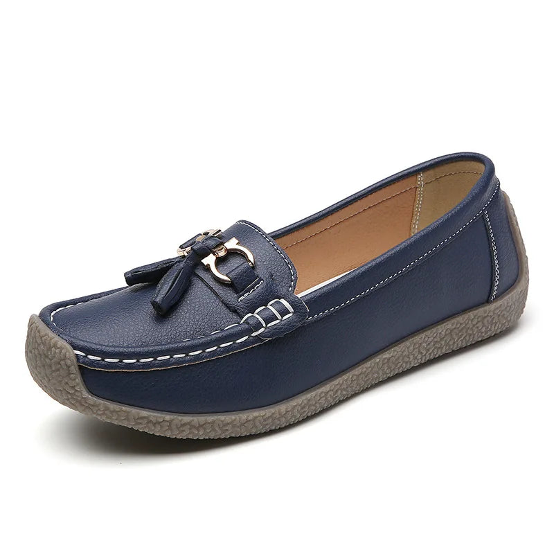 Women's Comfortable Loafers – Soft Sole Flat Shoes with Metal Buckle for Casual Daily Wear and Office Use zapatos para mujer