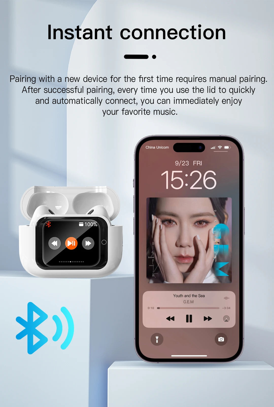 Wireless Earphones With Bluetooth 5.3 In-Ear Headphones Intelligent Noise Reduction Long Battery Life LED Color Screen Display