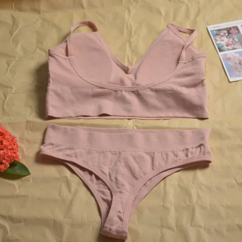 Women's Seamless  Underwear Set Bra And Thongs LingerieLow Waist Panties Pushup Bralette Sexy Female Woman Clothes Below