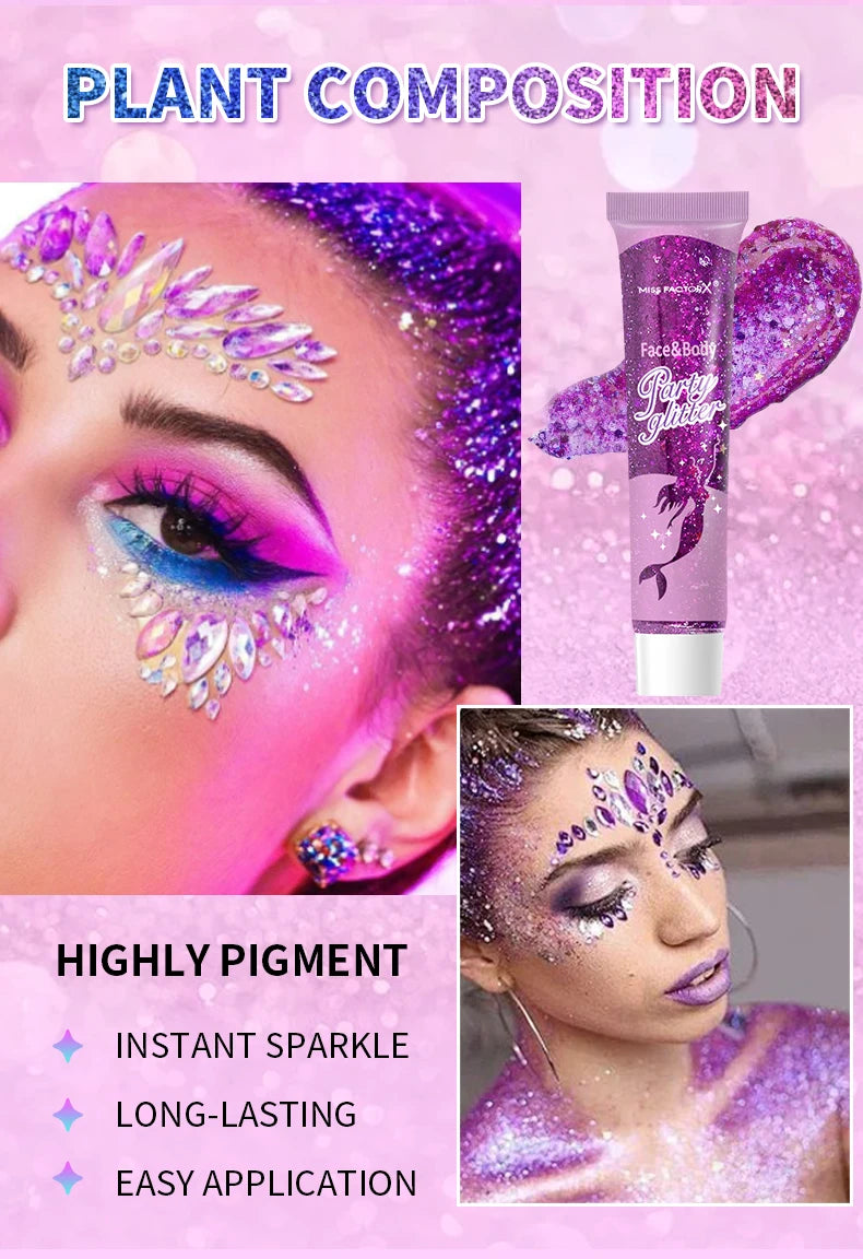 10 piece body glitter gel, carnival face glitter cosmetics suitable for women, shiny thick hair glitter, carnival accessories fo