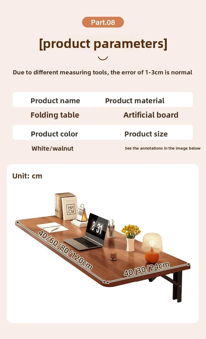 Wall Mounted Folding Table, Space Saving Fold Down Desk with Sturdy Metal Frame Home Office Study Writing Table Furniture
