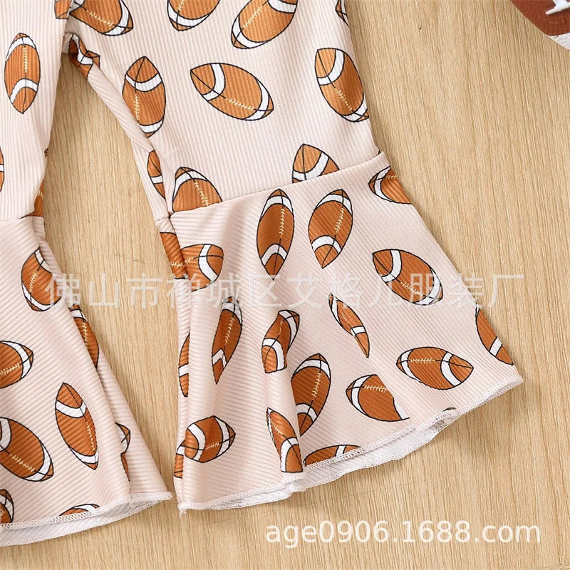 Summer Children Girls Rugby Printed Suspender Fashionable Flared Pants Kids Backless  Jumpsuit