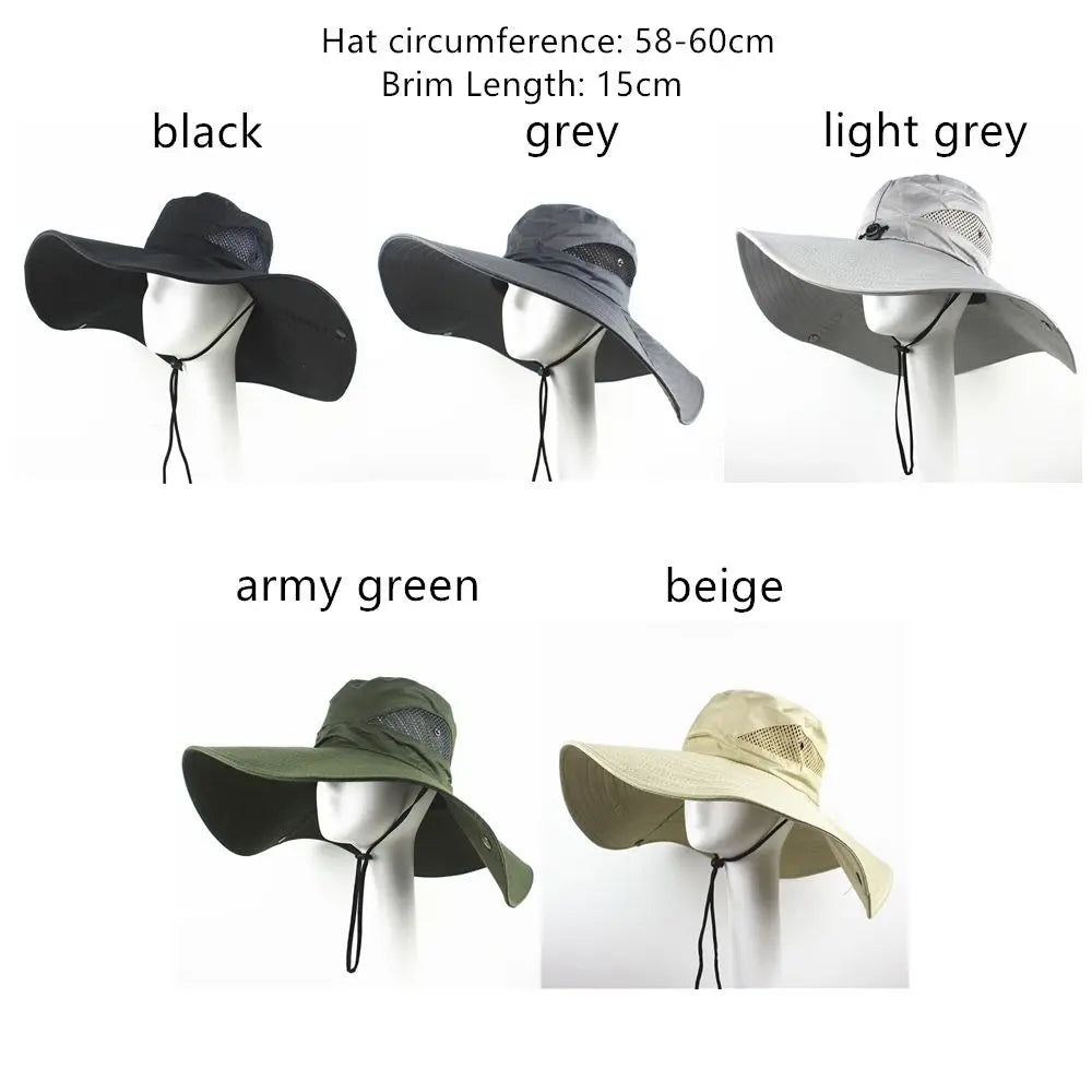 Summer Bucket Hat For Men Fisherman Cap Fishing Outdoor Sunshade Wide Visor Brim UV Sunscreen Riding Hiking Suncreen Sunhat