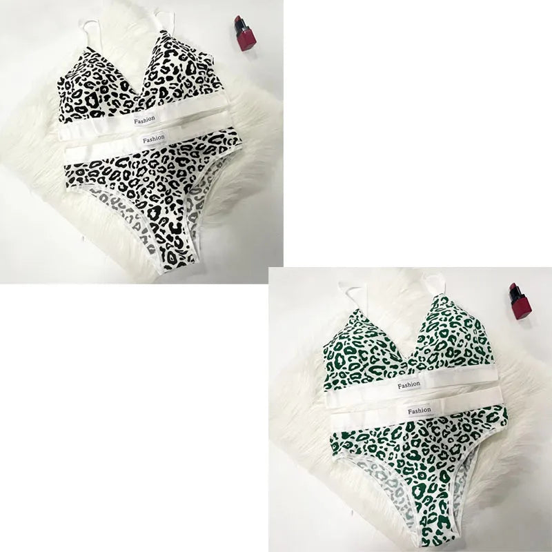 1/2/3/4Set Women Seamless Bra Set Low Waist Panties Leopard Bralette Sexy Vneck Sport Brassiere Female Cotton Underwear Set