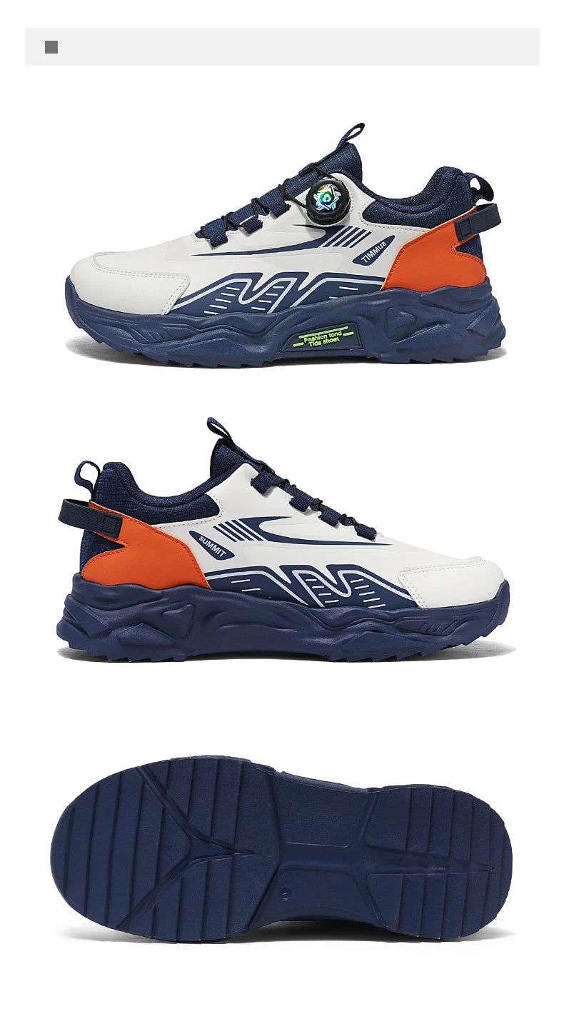 Men's Korean Casual Sports Shoes Four Season Soft Sole Rotating Shoelaces Running Shoes Breathable Walking Shoe Student Sneakers