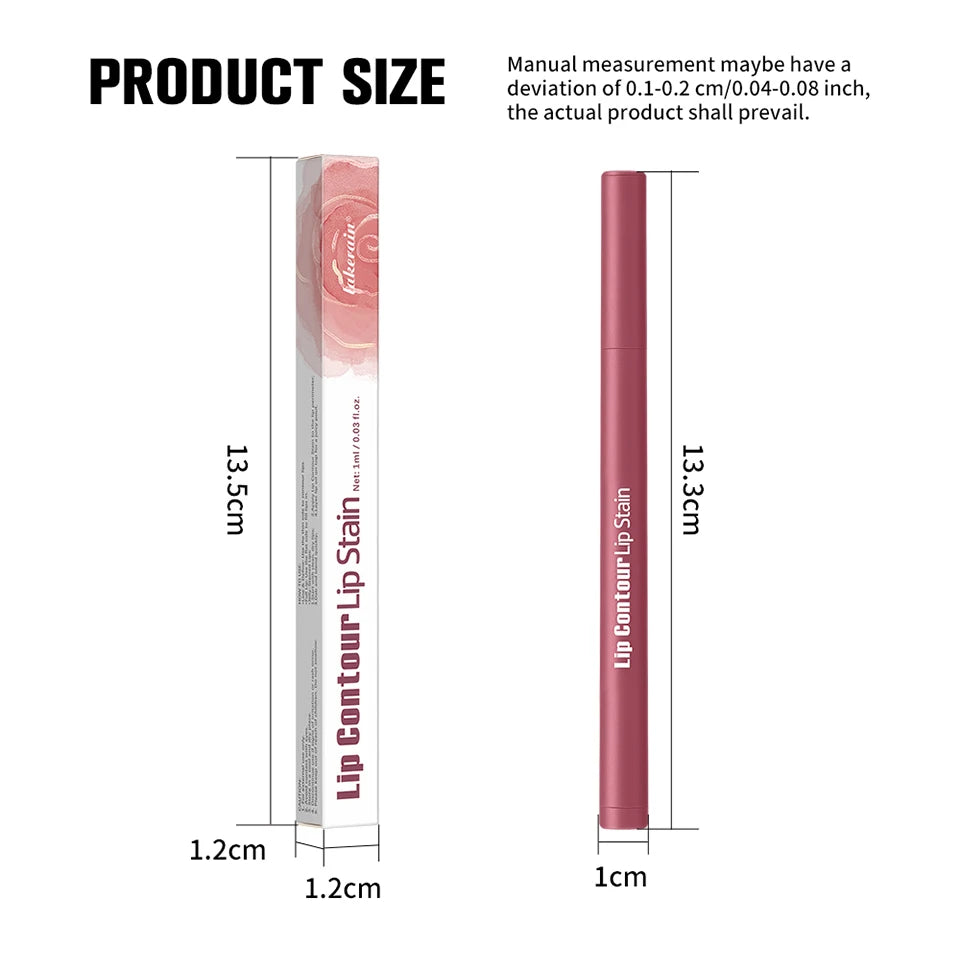 2-in-1 Lip Contour Lip Stain Pen Smudge-proof Non-stick Cup Moisturizing Lip Makeup Cosmetic Dual-Sided Tip Lip Stain & Liner
