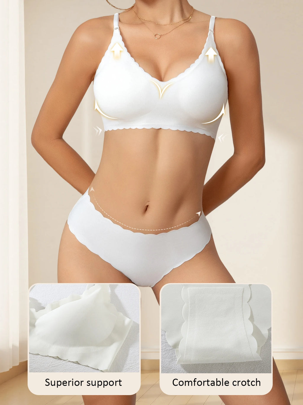 1 Set Solid Color Seamless Bra Panties Women Underwear Set Soft Breathable Removable Padding Ruffled Bralette Ultra-thin Briefs