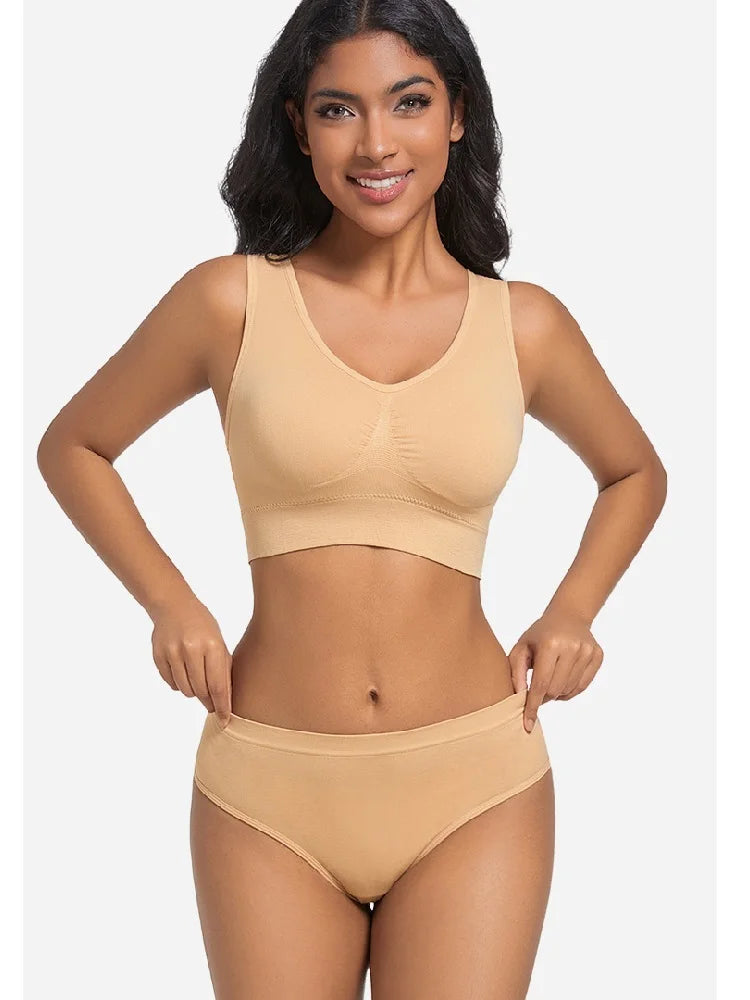 Women Everyday Bras Sets Wire Free Comfrotable Push up Bras and Thong Panties Set Two Pieces Underwear