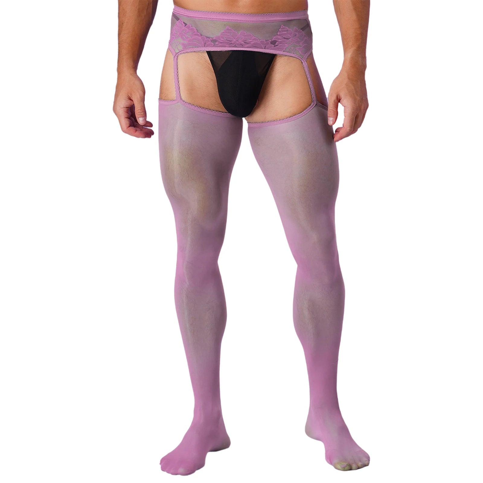 Lingerie Mens Ultra Thin Mesh Leggings Gays Pantyhose Floral Lace See Through Underpants Garter Stockings for Night Dating Wear