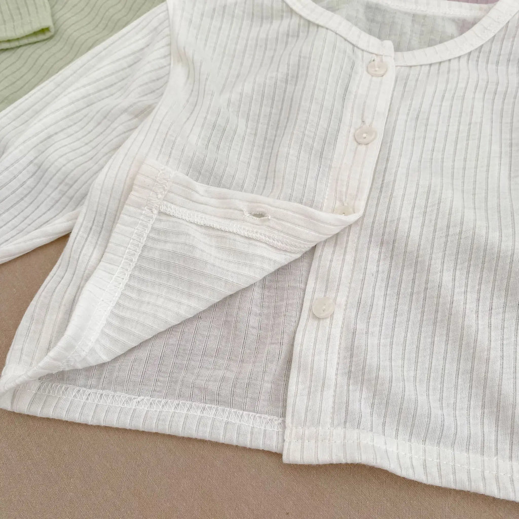 Summer Baby Girl Sunscreen Shirt Solid Color Simple Round Neck Air Conditioning Cardigan Lightweight Breathable Girl's Coat