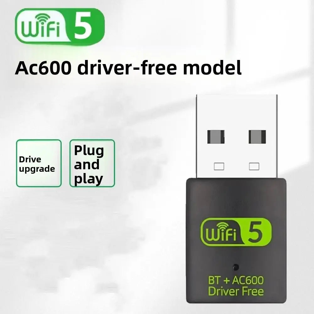 600Mbps Bluetooth 5.0 2 in1 Dongle Bluetooth USB2.0 Wifi Network Adapter Dual Band Free Driver Wireless Network Card Home Office