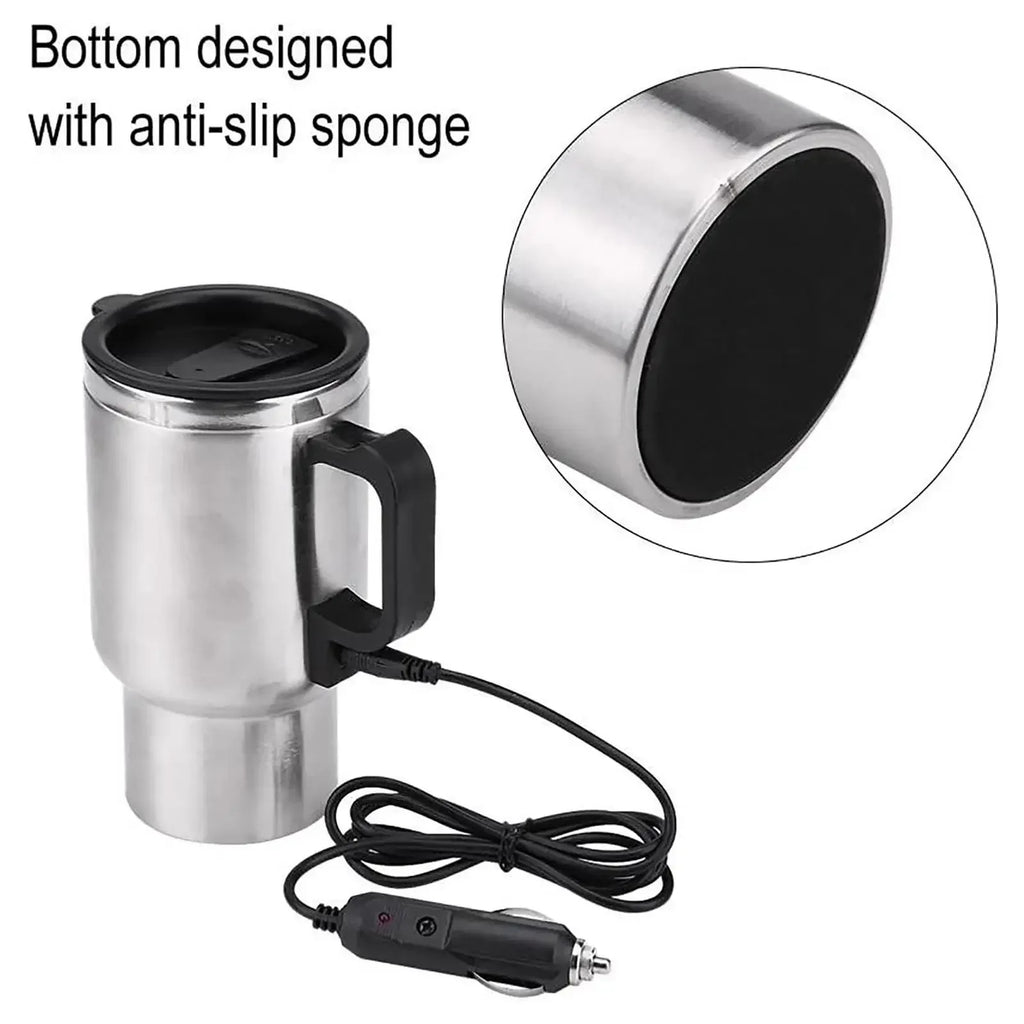 Car Electric Heating Cup 12V Stainless Steel Thermos 450ml USB Heated Mug For Outdoor Travel Camping Coffee Tea Warm Accssories