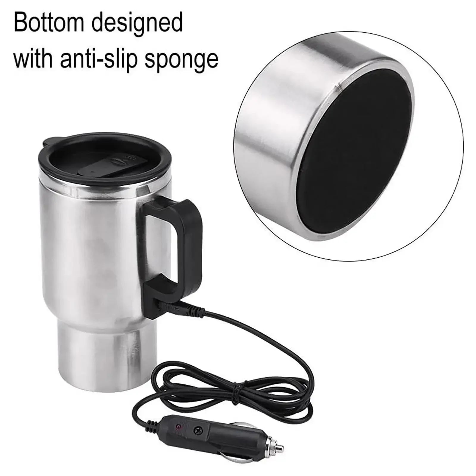 Car Electric Heating Cup 12V Stainless Steel Thermos 450ml USB Heated Mug For Outdoor Travel Camping Coffee Tea Warm Accssories