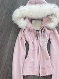 Hoodies Women Clothes 2000s Summer Pink Girly Fix Fox Aesthetic Kawaii Y2k Sweet Zip Up Hoodie Punk Loose Sweatshirt Coat Y2k