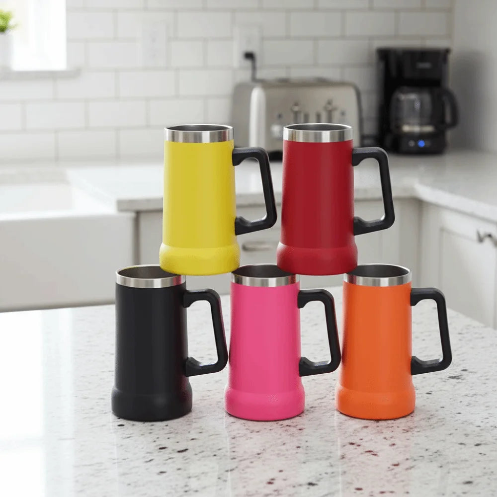 Household 24 OZ Thermal Drink Mug Big Capacity Stainless Steel Coffee Tumbler with Handle Vacuum Thermos Cup Summer