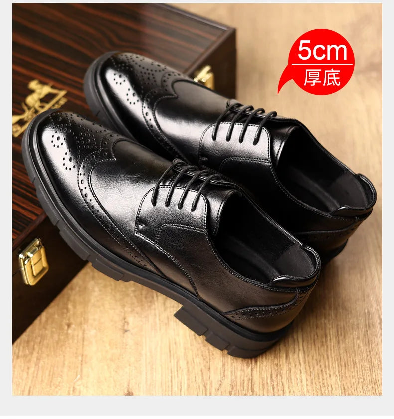 5 8 10cm Heel Leather Shoes for Men Spring Autumn Designer Fashion Casual Platform Shoes Man Increase Black Wedding Shoes Man