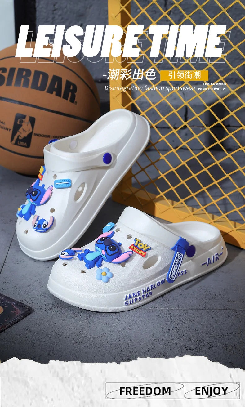 Stitch Cave Shoes 2024 Summer New Ins Trendy Outerwear Versatile Anti slip Thick Bottom Beach Headover Slippers for Men