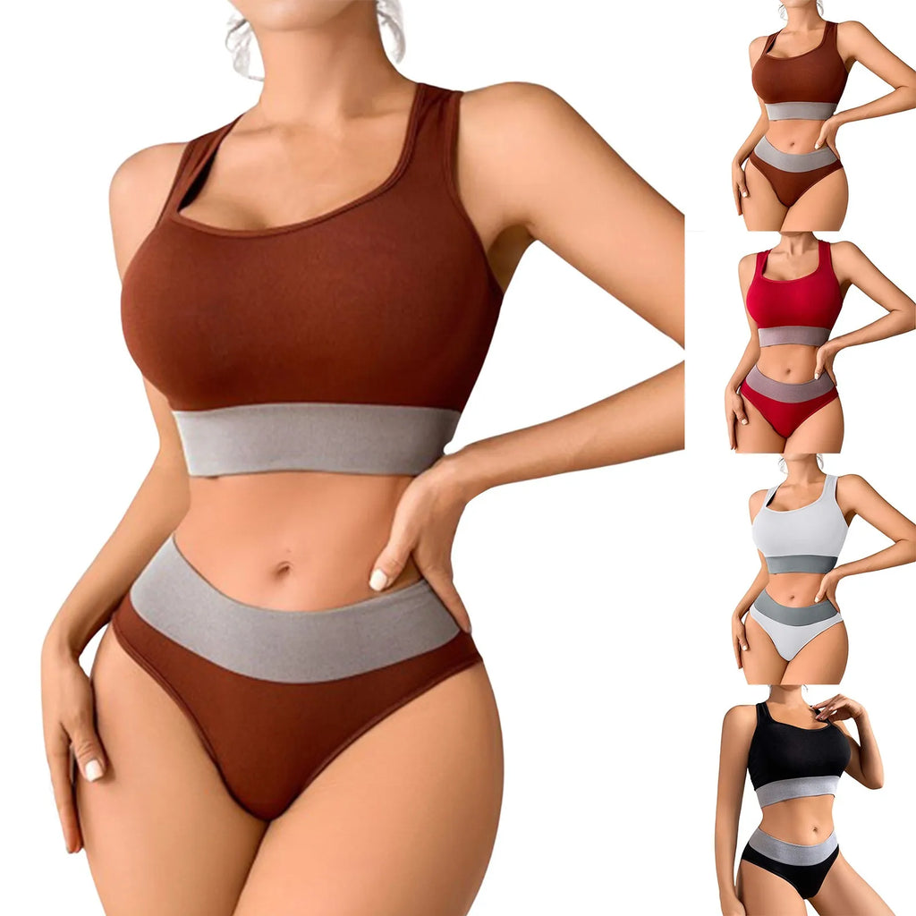 Women Seamless Bra Set Sexy Panties Mid Waist Comfortable Sports Underwear Set Tank Tops Lingerie Female Wire Free Brassiere