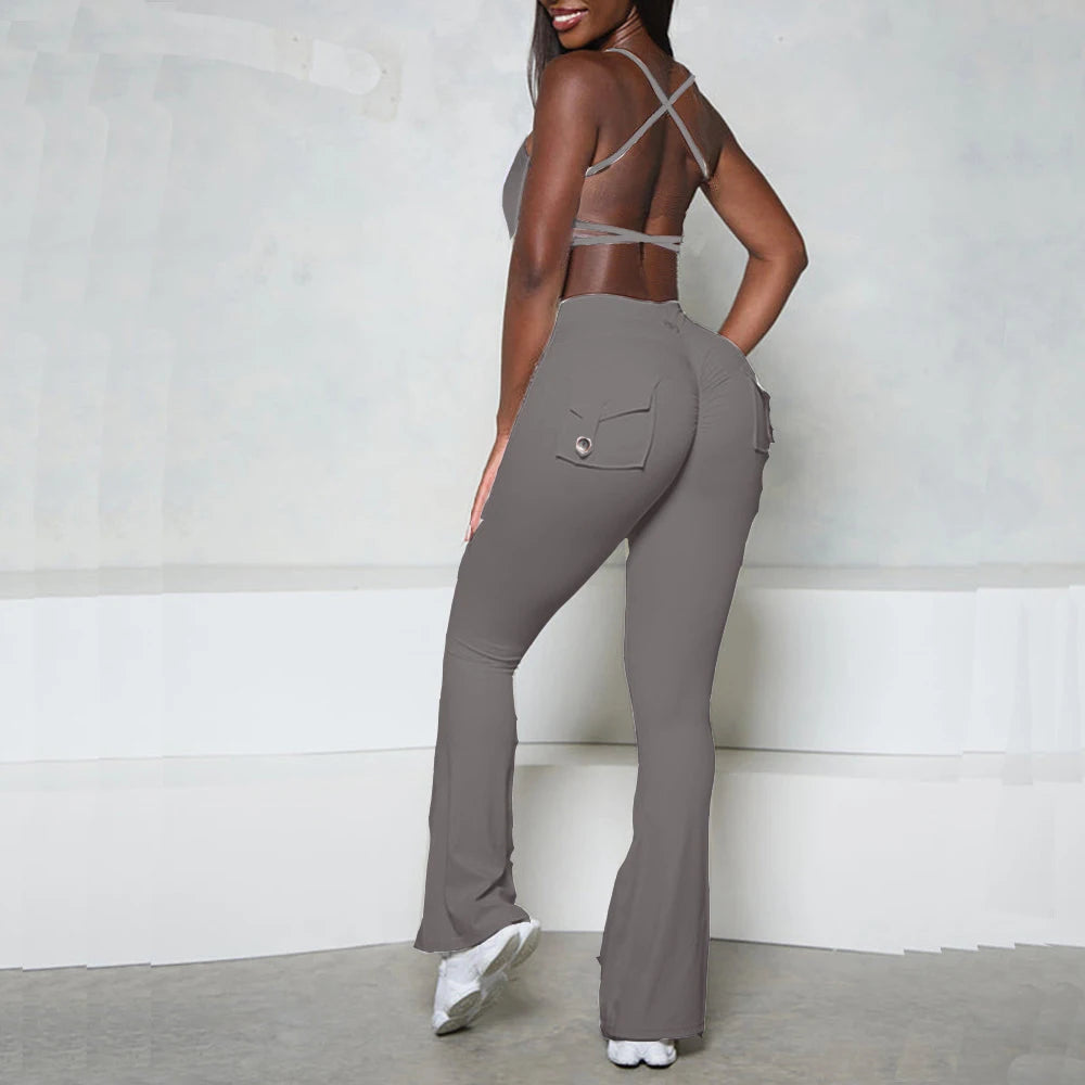 1/2PCS Fitness Cross Sport Bra Fitness Yoga Set Women High Waist Flare Leggings Female Workout Pant Tracksuit Gym Active Suits