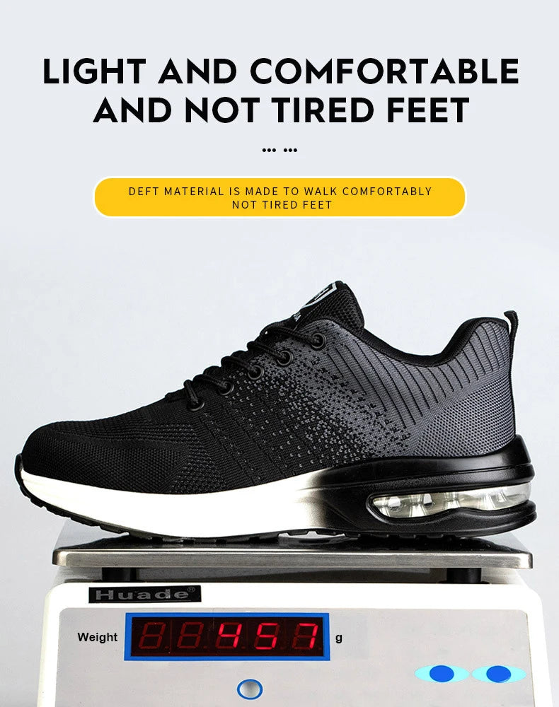 Steel Toe Work Shoes for Men Women  Anti-Smash Anti-Puncture Blue Safety Shoes Breathable Lightweight Air Cushion Work Shoes