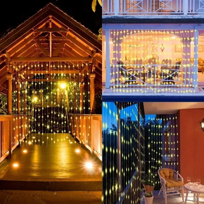 600/300/200/100LED Solar Curtain Lights Outdoor Fairy Lights LED Lights Christmas Wedding Decorations String Lights Garden Decor