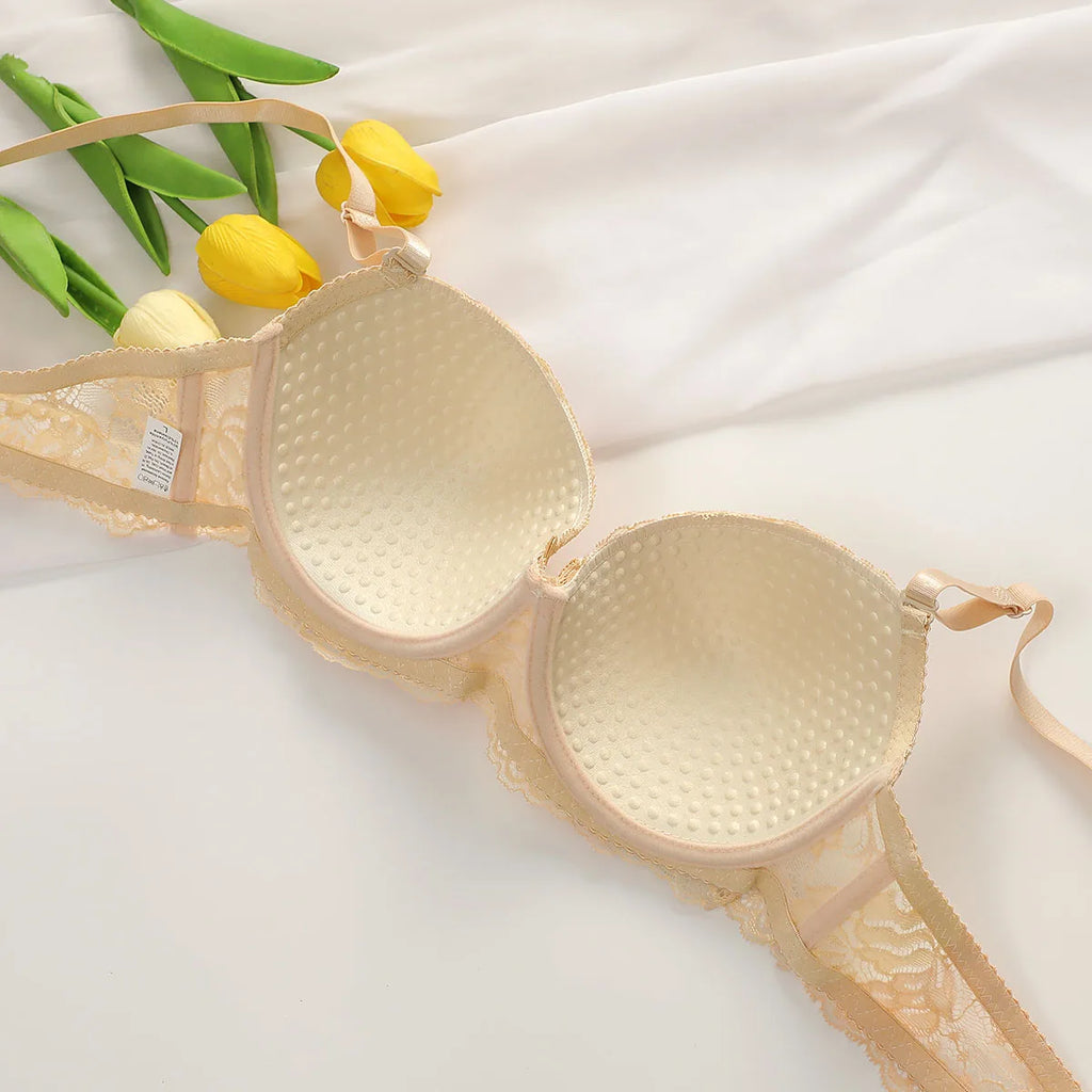 2Pieces Bras and Panty Sets Sexy Lace Transparent Floral Clothing Underwire Push Up Lingeries For Woman