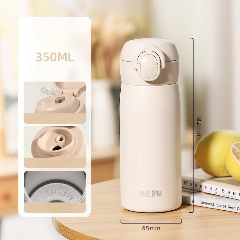 350ML Thermal Water Bottle Coffee Tumbler 316 Stainless Steel Thermos Bottle Dual Drink Vacuum Insulated Flask Straw Cup