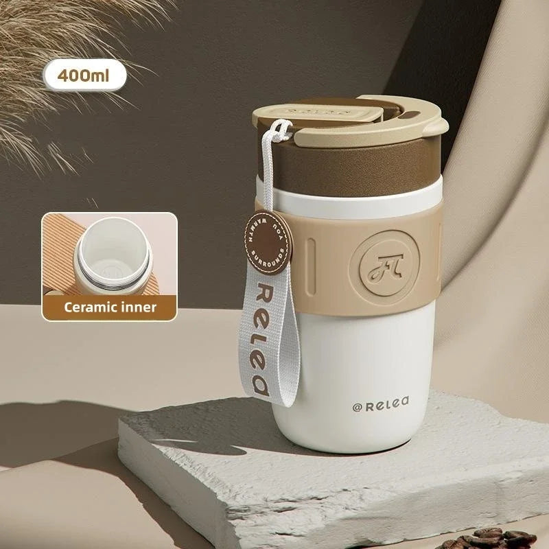 Travel Thermal Mug Ceramic Liners 316 Stainless Steel Thermo for Coffee Long-lasting Heat Preservation with Straws Water Bottle
