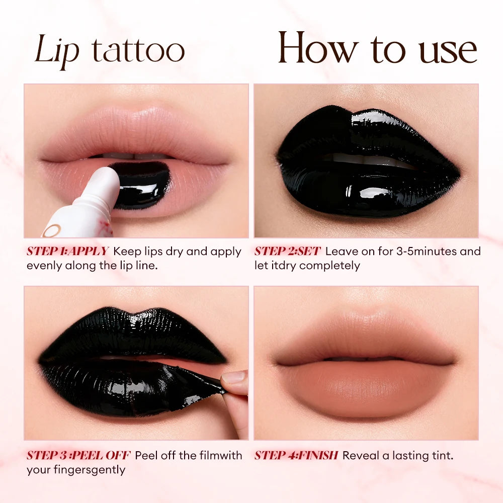 O.TWO.O Lip Stain Lip Tattoo Peel-off Highly Pigmented 48h Color-lock Waterproof Nourish Care Peel-off Lip Tint Lipstick Makeup
