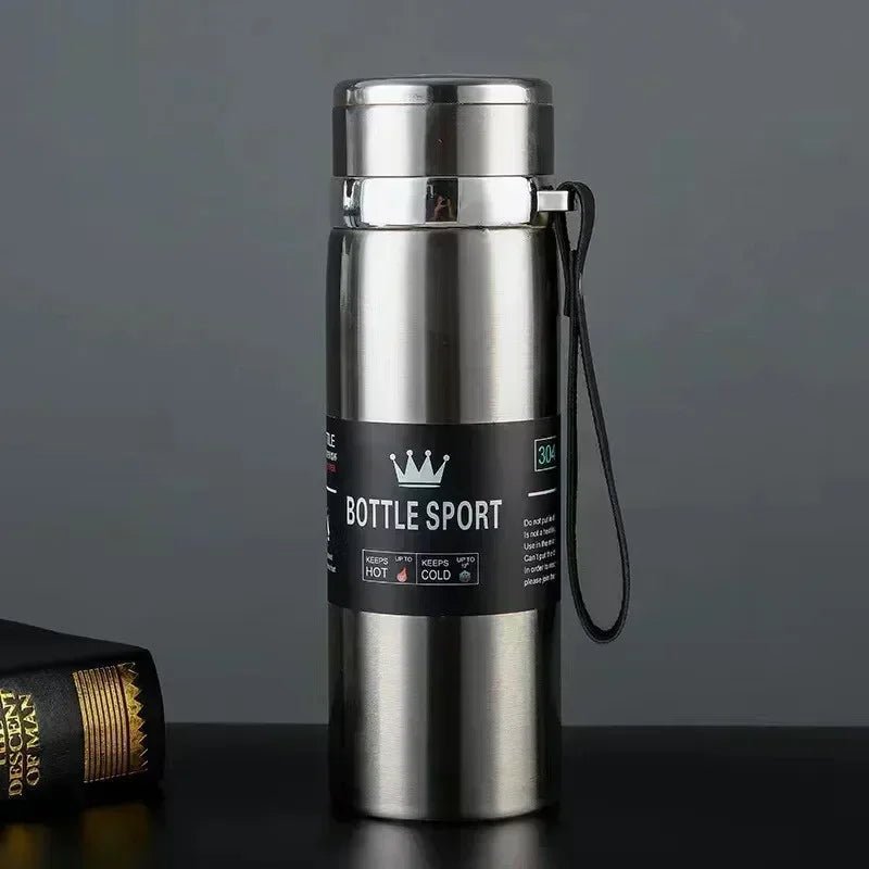 Thermos Bottle 1L Thermal Water Bottle Stainless Steel Insulated Cup Gradient Color Lid Strap Travel Outdoor Sports Wholesale