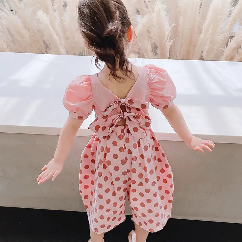Summer Girls' Clothing Sets Fashionable Personality Backless Short Sleeves + Loose Cropped Pants Baby Kids Children Clothes Suit
