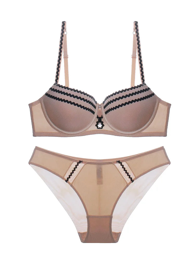 Bra Set Women's Sensation Thin Underwear Panty Set  Color clashing Lace Bra Sexy Lingerie Panty Suit