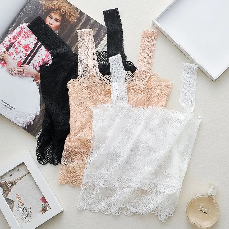 Summer Sexy Lace Camisole Tank Tops Women Beautiful Back Top Lady Seamless Hollow Out Elastic with Chest Pads Woman Clothing