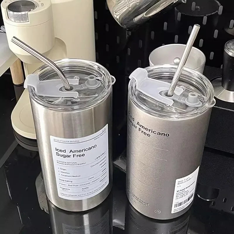 Thermos Cup Portable 304 Stainless Steel Coffee Mug Thermal Leak-proof Water Bottle with Straw Insulated Bottle Drinkware