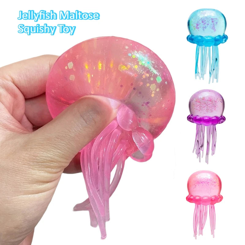 Needoh Jellyfish Maltose Squishy Toy Soft Colors Cute Jelly Fish Modeling Stress Relief Relax Fun Toy for Friends Gifts