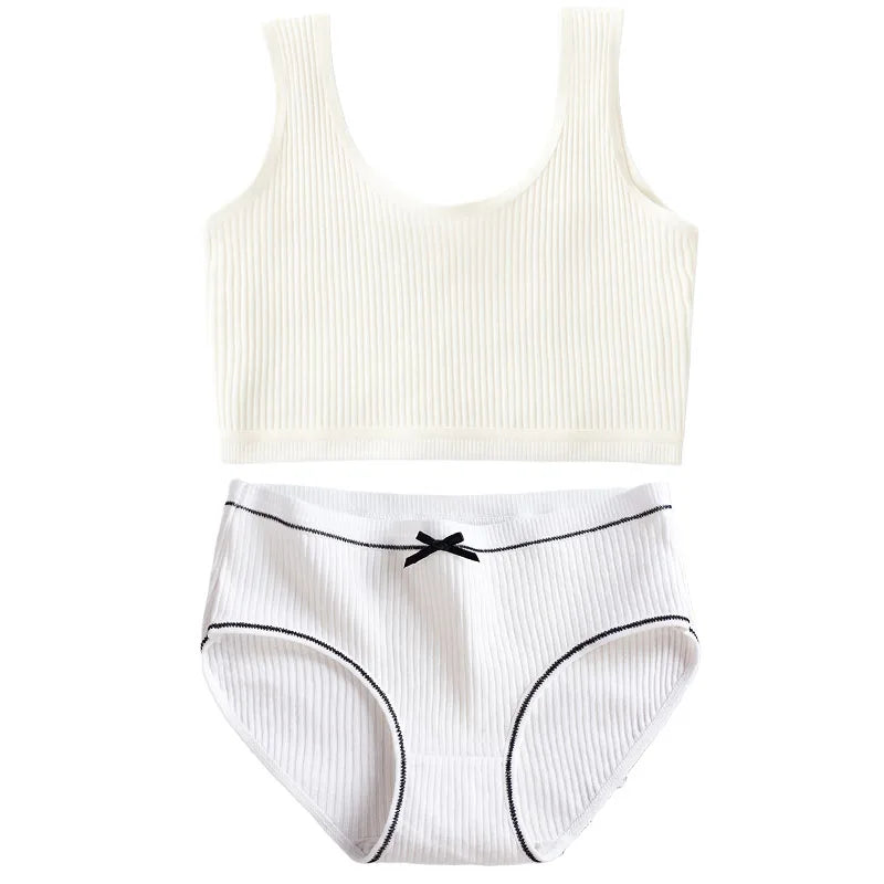 Cotton Girls Panties And Bras Sets Teenage Girls Cotton Training Bra Panty Set Solid Kids Sports Bra Briefs Underwear