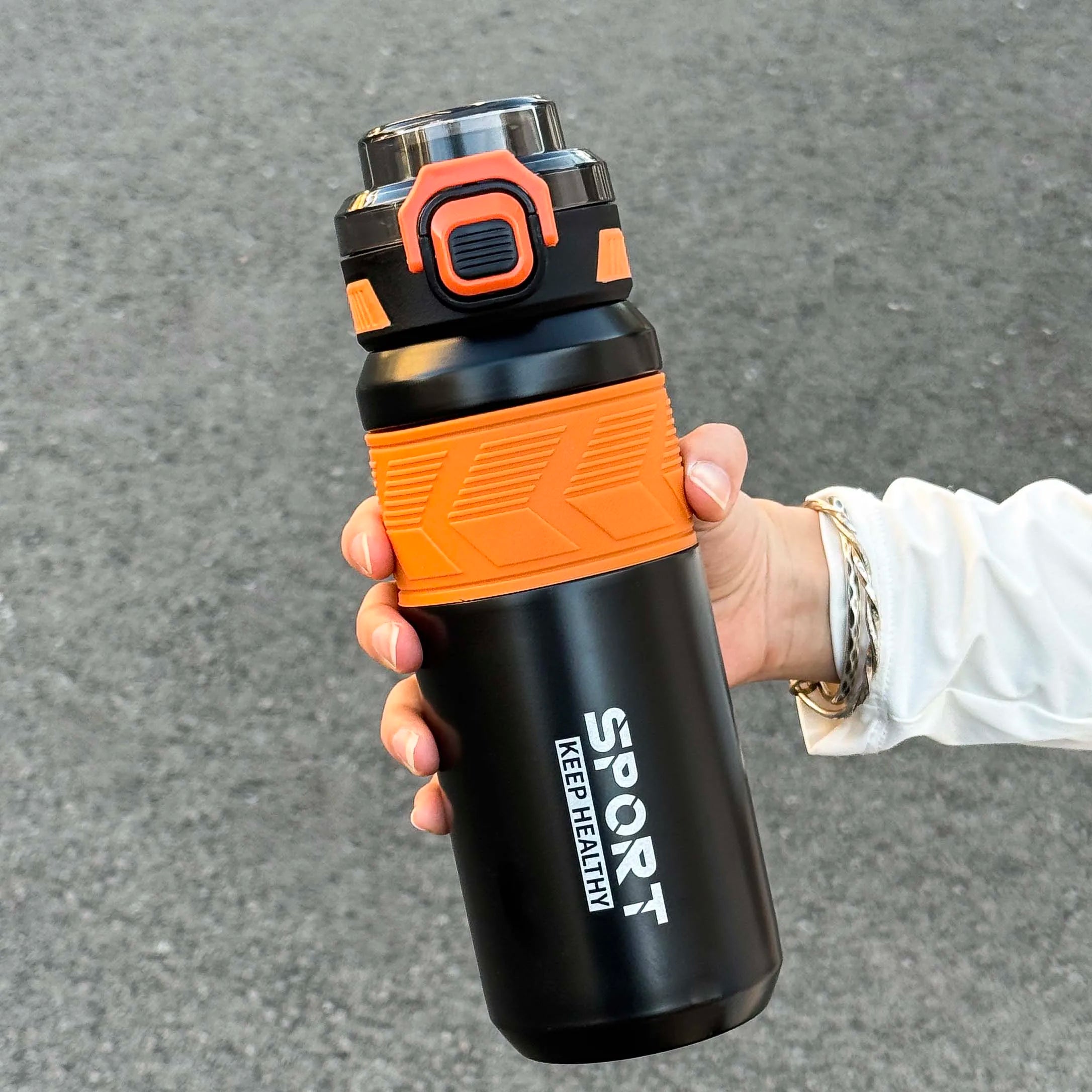 1pc trendy stainless steel thermos cup 650ml, fashionable dual-drinking thermal water bottle, portable with handle for outdoor