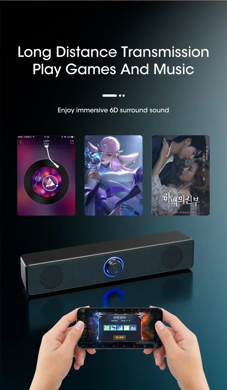 Bluetooth Computer Soundbar Speaker With Dual Speakers Powerful Bass Wired/Wireless Connection For PC Laptop Desktop