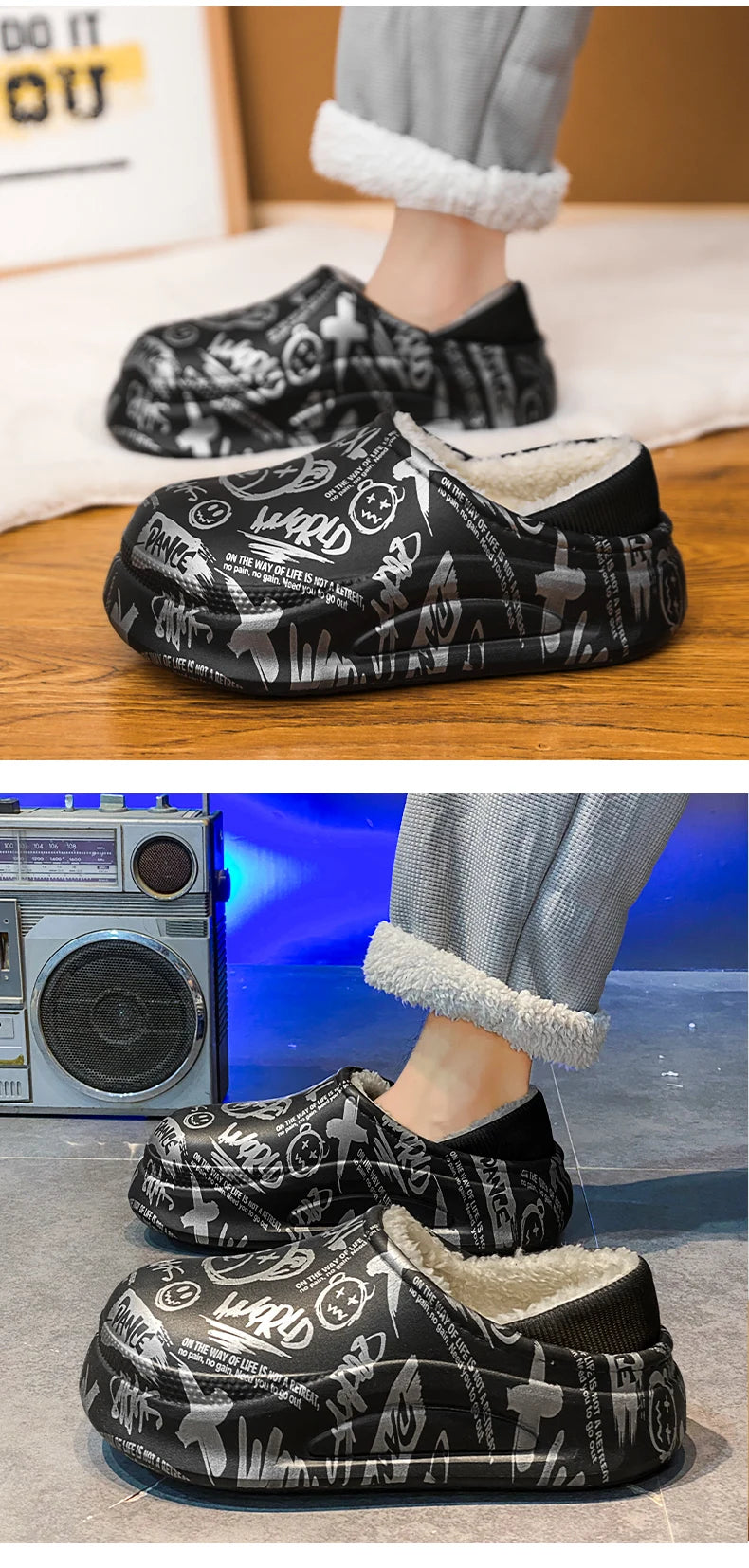 Men's Slippers Shoes for Men Unisex Warm Non-Slip Wear-resistant Thick Bottom Waterproof Add Cotton Heel Covering Fashion New