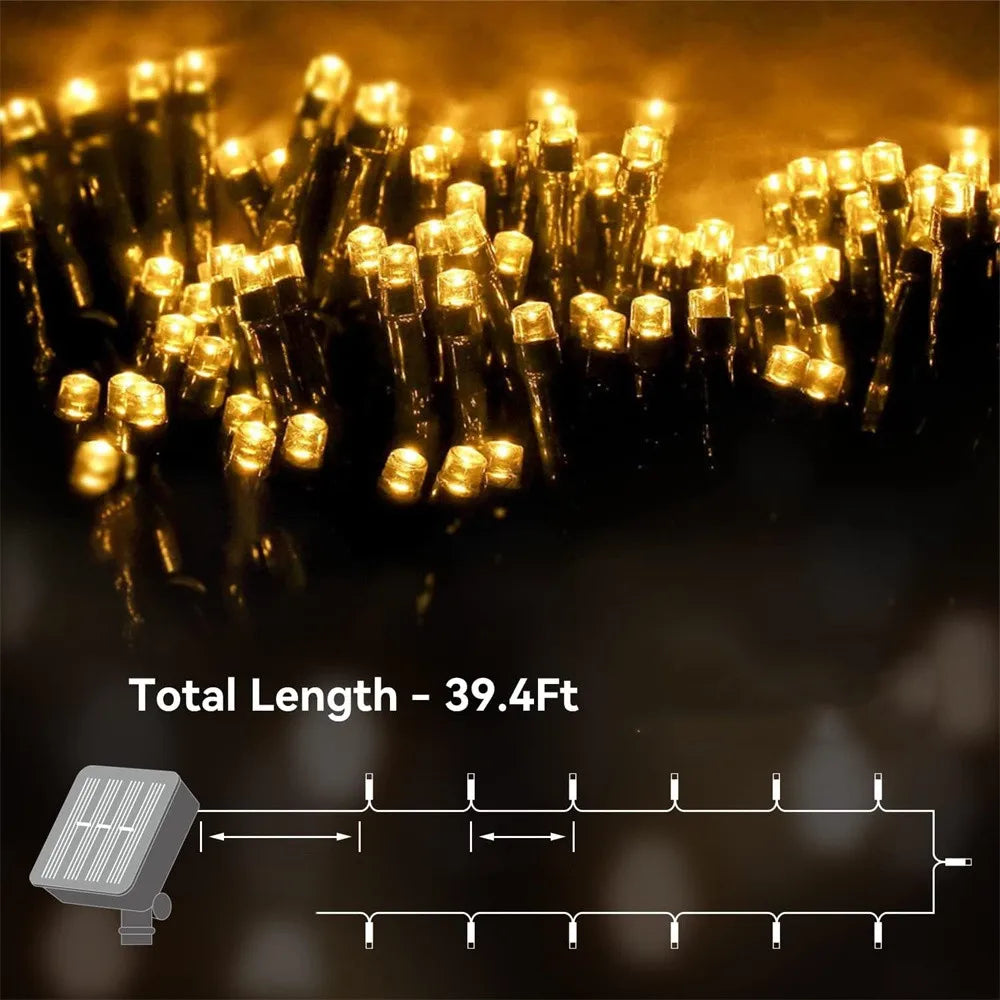 Solar Christmas Lights Solar String Lights Outdoor Waterproof Green Wire with 8 Modes Christmas Tree Lights Garden Lawn Decor