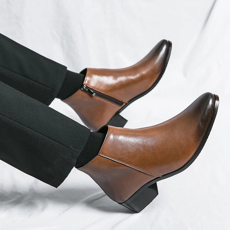 Men's Shoes Chelsea Boots Causal Business Retro Ankle Boots Man Walking Shoes Pu Leather Shoes Waterproof Classic Loafers Men