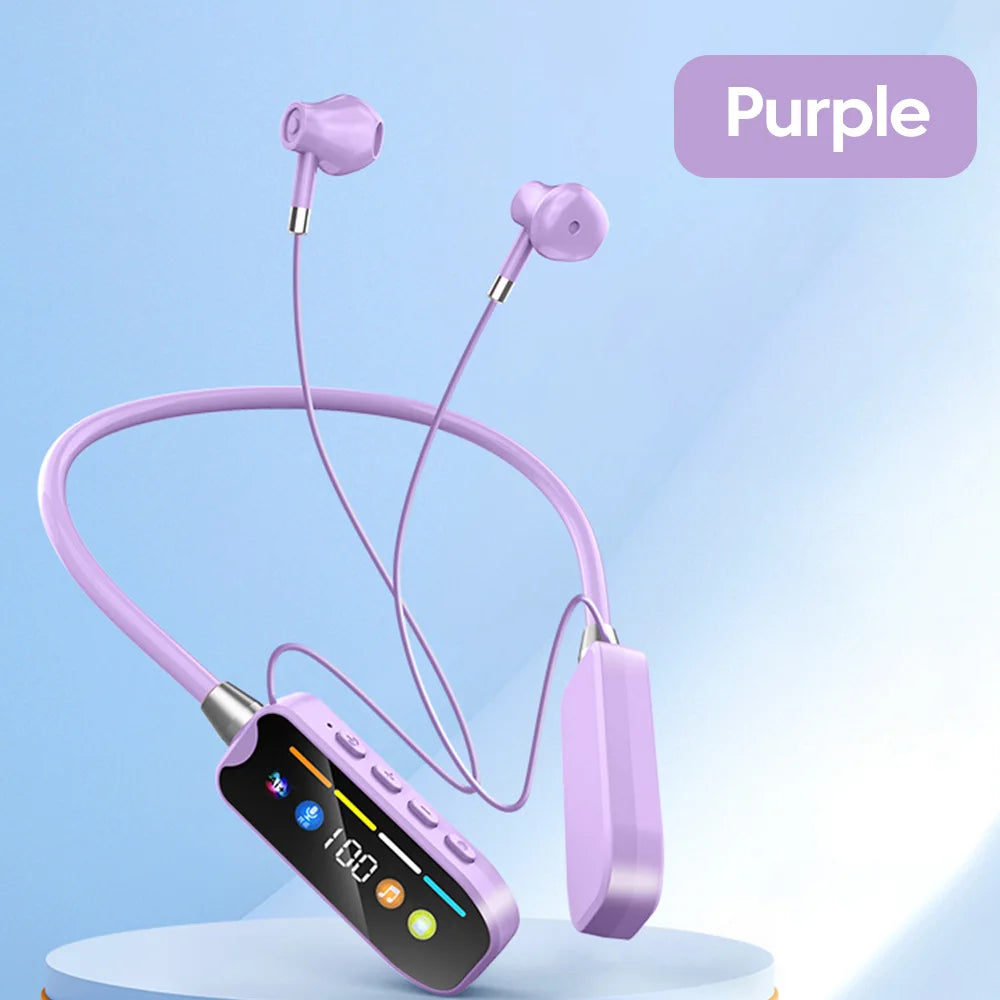 Bluetooth 5.4 Wireless Earphones Neck Mounted Headphones Gaming LED Display Hifi Stereo Sports Headset Halter Magnetic Earbud