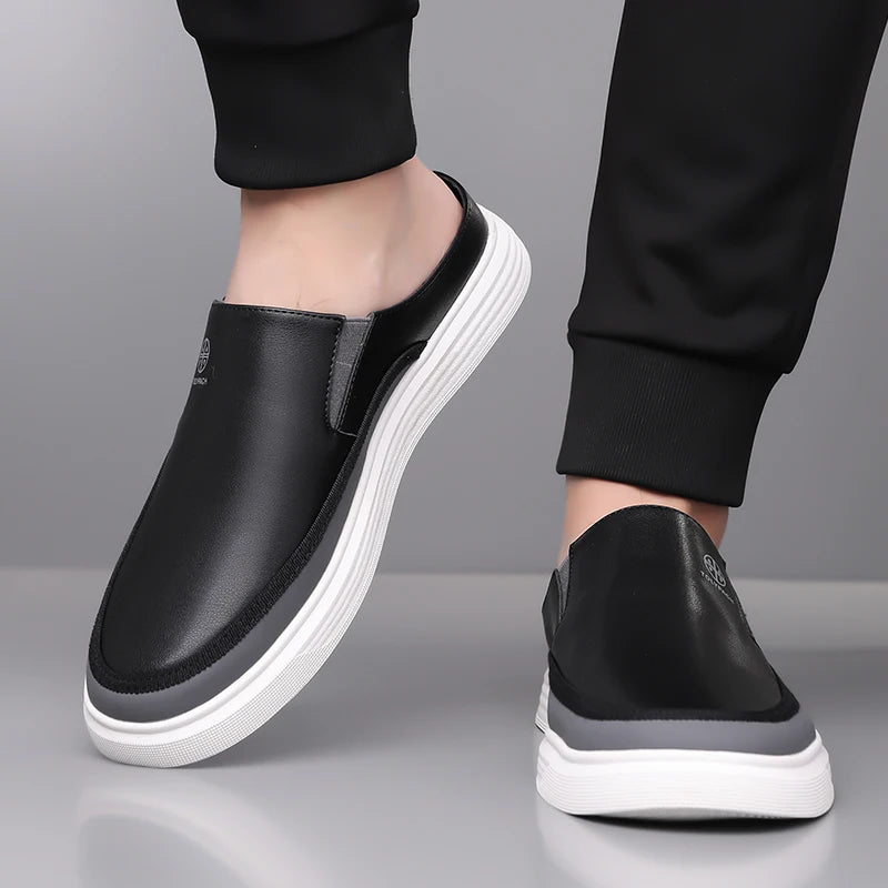 Men's Casual Slip On Shoes Soft Bottom Anti Slip Comfortable Trendy All Match Half Slippers Fashionable Flat Footwear-725