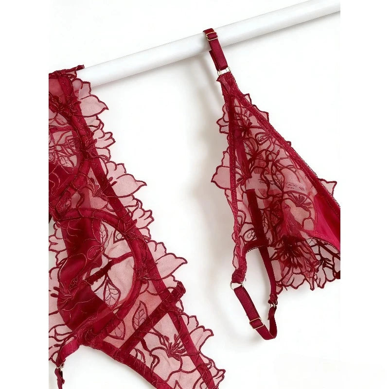 Padded Bra Set Small Bust | Lace Embroidered & Mesh Underwear Set with Soft Underwire, Comfortable Demi Cup Sexy Tushy Panty PP