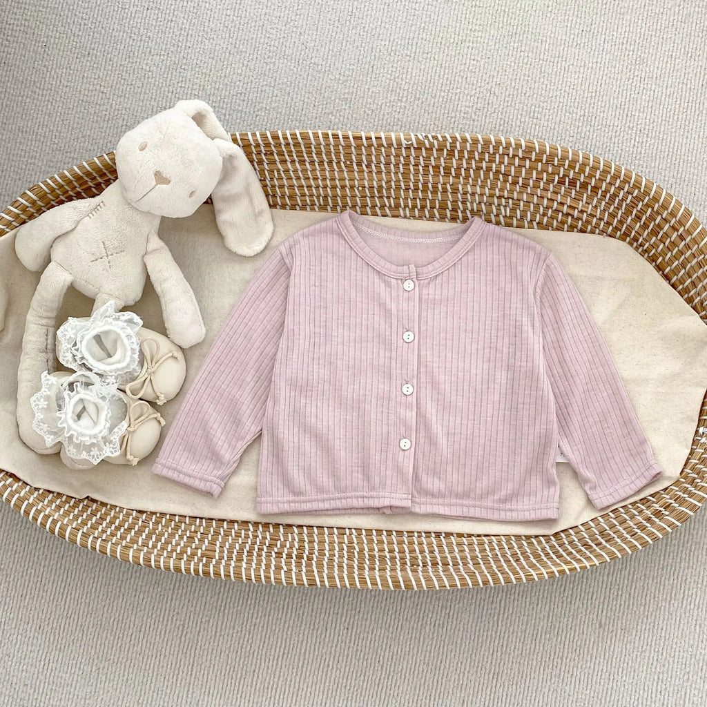 Summer Baby Girl Sunscreen Shirt Solid Color Simple Round Neck Air Conditioning Cardigan Lightweight Breathable Girl's Coat