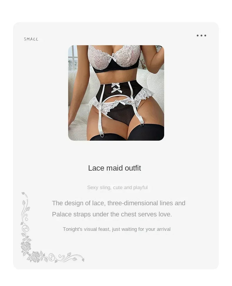 Pink Lace Bra and Panties with Garter Set Women's Sexy Lingerie Underwear See Through Erotic Porn Babydoll Clothes