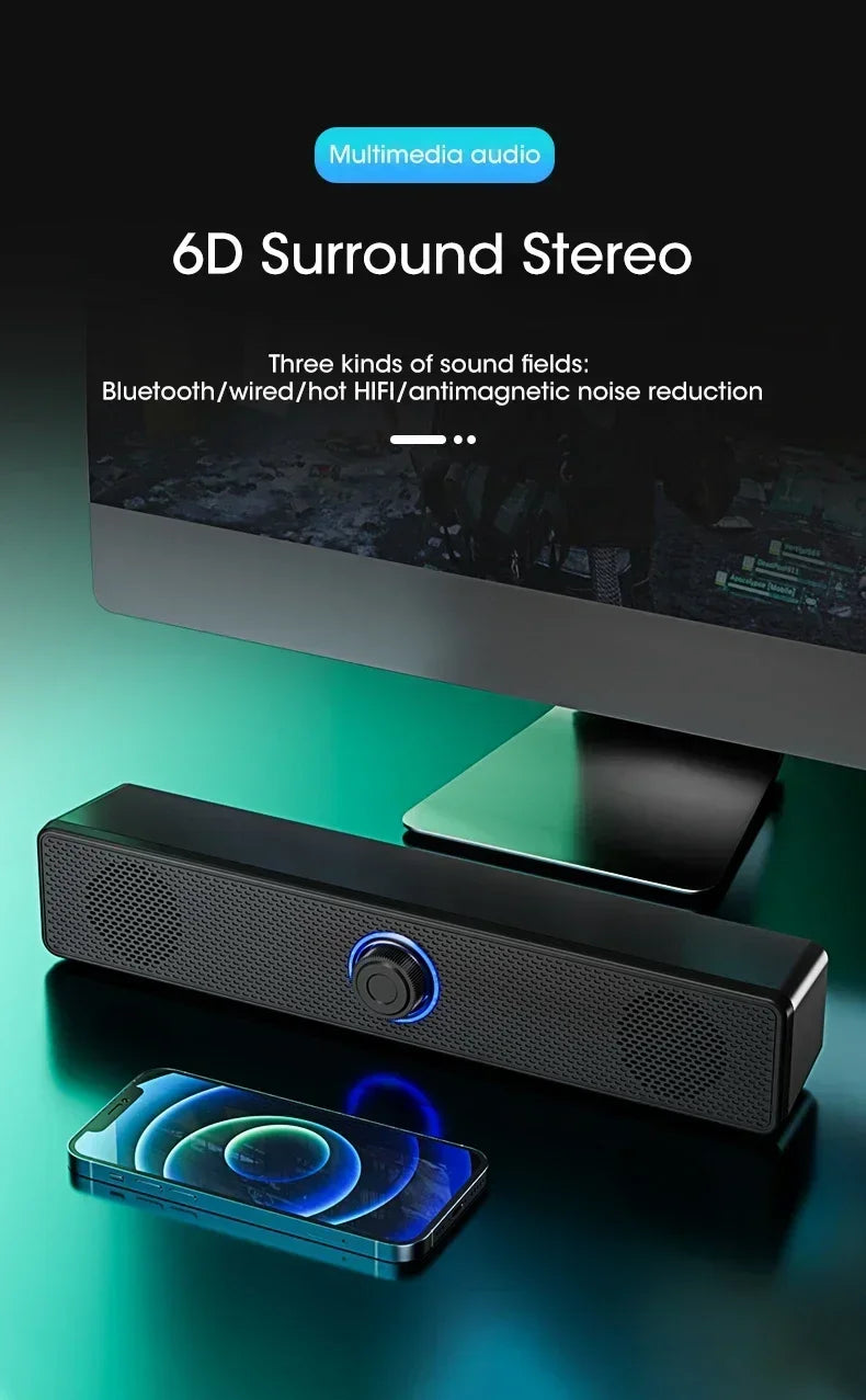 Bluetooth Computer Soundbar Speaker With Dual Speakers Powerful Bass Wired/Wireless Connection For PC Laptop Desktop
