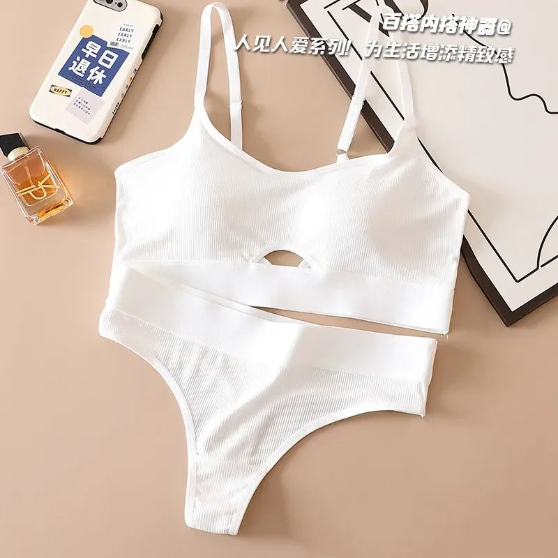 Seamless Bras Sports Bra And Panties Set Women Hollow Out Cotton Underwear U Back Push Up Bras Comfort Sexy Lingerie Set